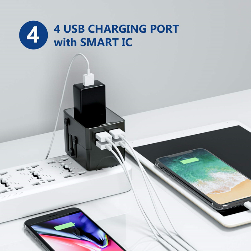 Adaptadores de energía de la rtravel - viajes internacionales - 4 puertos USB, para más de 150 países / zonas - 220 adaptadores de voltaje - adaptadores de viaje C G I F Reino Unido EU European (4 adaptadores de viaje USB)